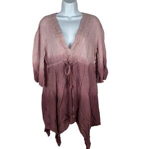 CAL Style Ombré Pink Tunic Top With Lace Trim & Tie Waist Size S